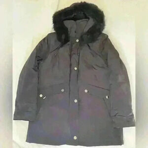Gallery Faux Fur Zipper  Button Down Winter Coat in Black size 10